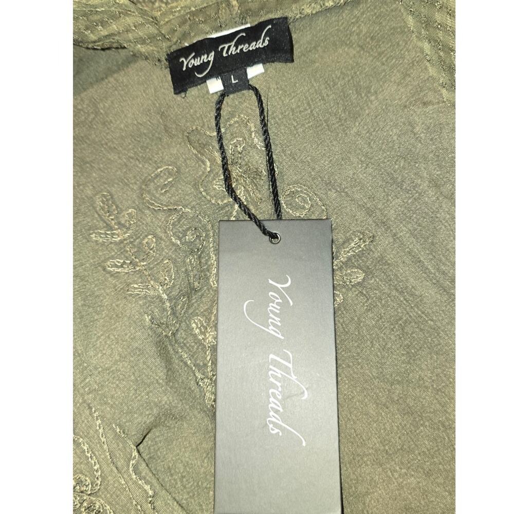 Young Threads Olive Embroidered Waterfall Kimono L NWT - Rustic Romance - Picture 9 of 9
